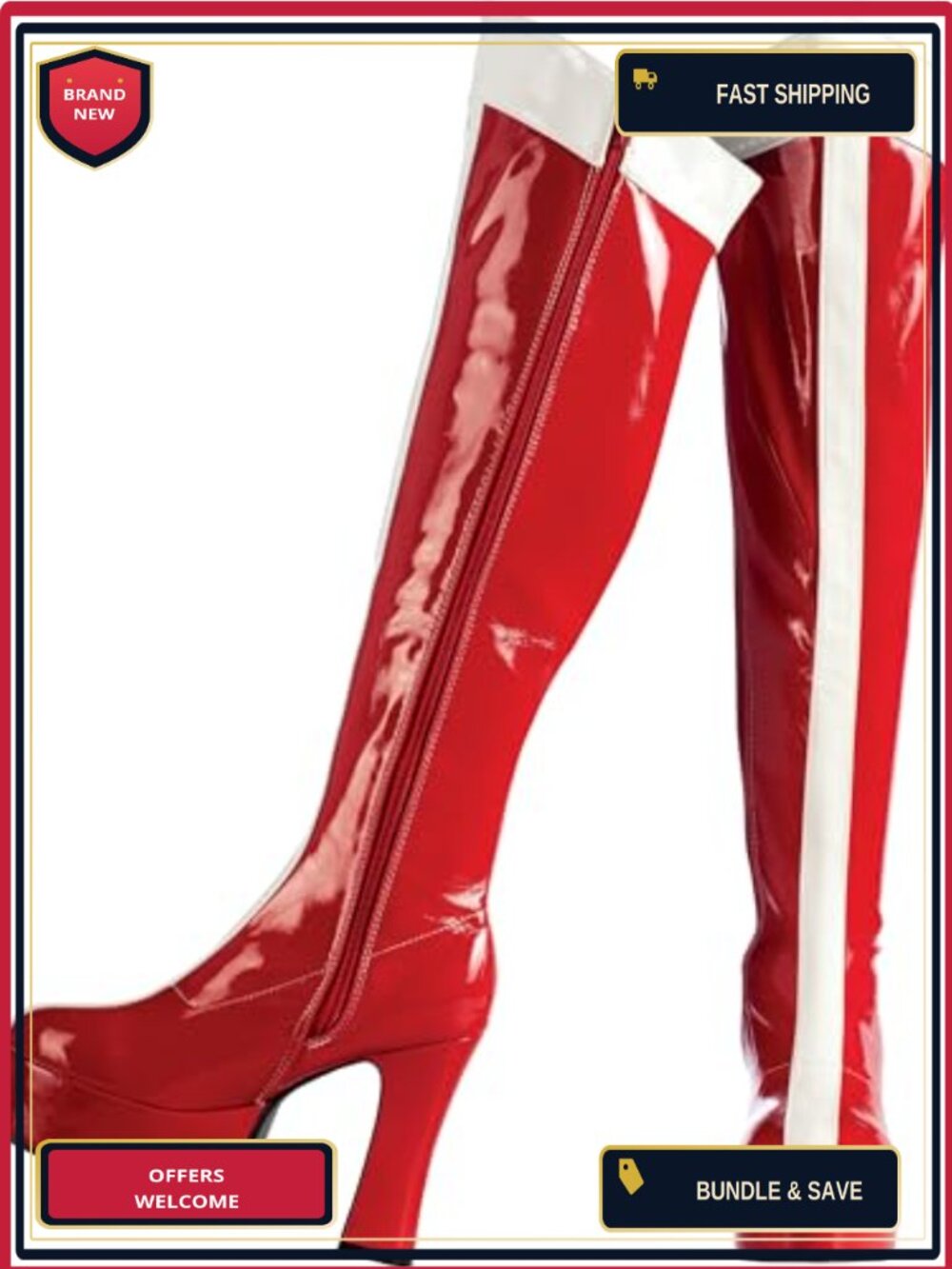 Wonder Woman Costume Boots Faux-Leather 4.5-Inch Heel Zip Up Red White